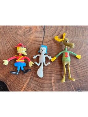 Vintage 1972 Wham-O Fun Flex Rocky, Bullwinkle & Natasha Bendable Figures